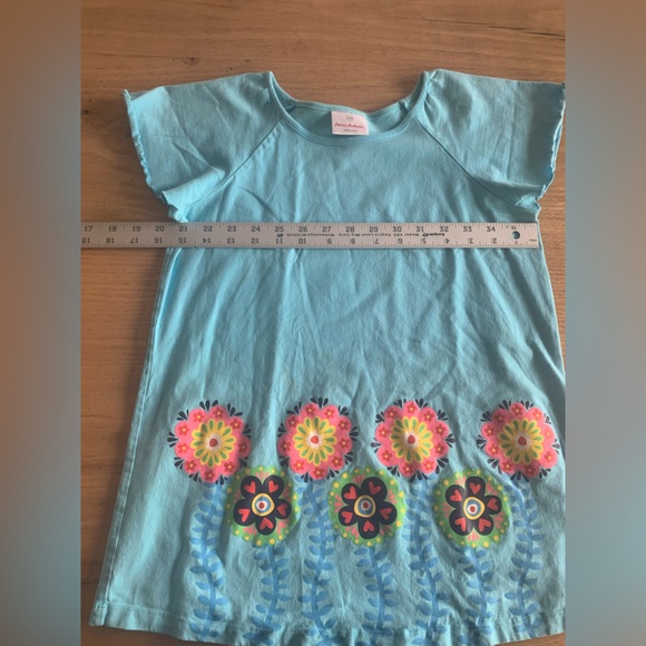 Hanna‎ Andersson Flower Power Short Sleeve Tee Shirt Blue Girls 12 Preloved - Picture 4 of 7